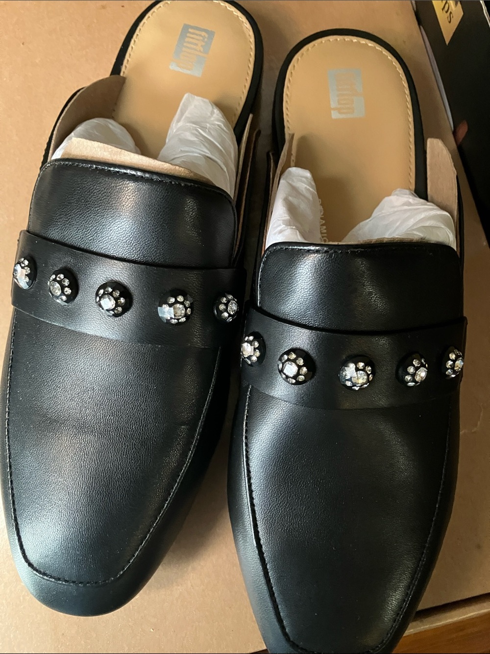 Fitflop Black Slip-On Loafers with Stud Embellishments